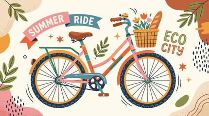 Fototapeta premium Modern Trendy Vector Bicycle Illustration in a Minimalist Flat Style Featuring Vibrant Colorful Details for Urban Transport and City Commuting Lifestyles Perfect for Graphic Design Projects