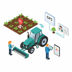 Obraz premium Modern agriculture with tractor, GPS, and digital farming technology.