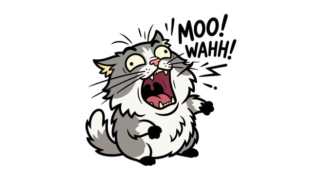 Funny Cat Yelling "Moo! Wahh!" - Cartoon Style