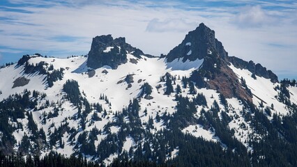 Snow-Covered Volcanic Peaks in Mount Rainier National Park, Washington © Vera
