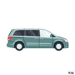 Fototapeta premium Minimalist Green Minivan Side View Flat Vector Illustration