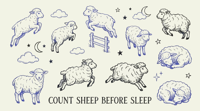 Adorable fluffy white lamb leaping and playing in a joyful meadow, hand-drawn charcoal pencil sketch vector illustration of baby sheep jumping with energetic motion and lively movement.