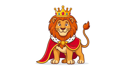 Cartoon King Lion Wearing Crown and Royal Cape, Majestic Animal Illustration © Ahmad