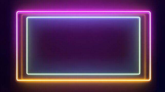 Set of neon double frames with shining effects
