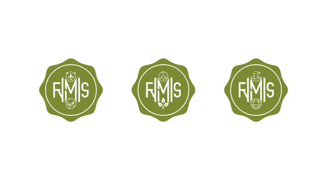 Three green decorative badges with RMIS text.