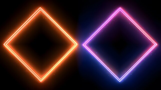 Set of neon double frames with shining effects
