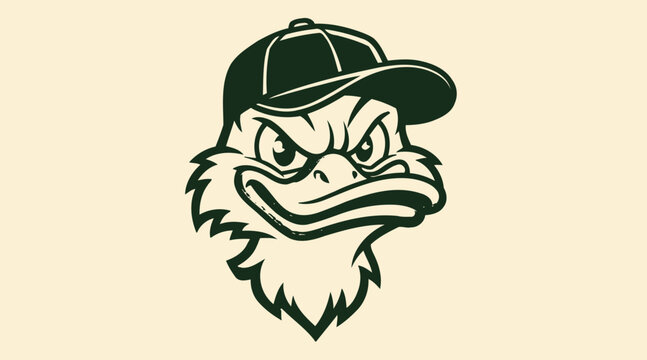 angry ostrich wearing baseball cap