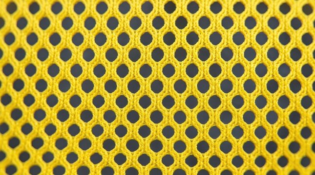 Close-up of bright yellow mesh fabric texture.