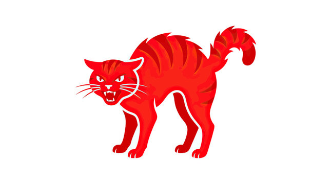 Fierce Red Cat Illustration with Arched Back and Bared Teeth