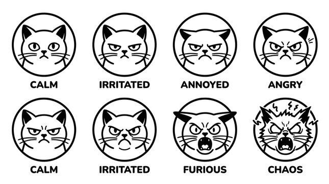 Grumpy Cat Emoticons: Set of Emotions from Calm to Furious