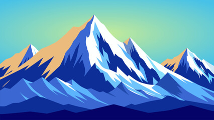 Detailed snow mountain illustration with icy blue tones and dramatic peaks. Suitable for winter travel themes, adventure campaigns and scenic backgrounds. © yossi