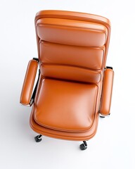 Fototapeta premium Top View of Luxurious Tan Leather Executive Office Chair with Padded Arms and Lumbar Support