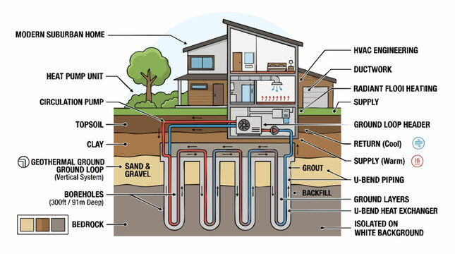 Geothermal Heat Pump System Infographic for Modern Home