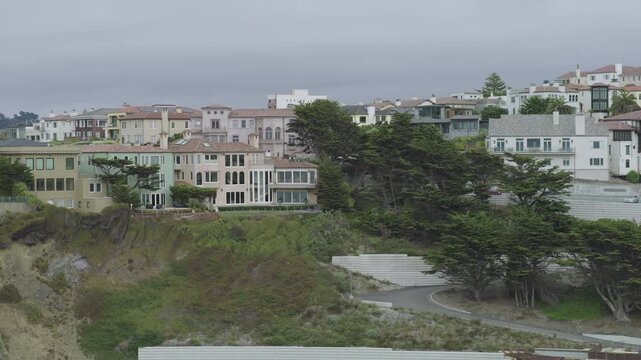 San Francisco Beach and Hillside Residential Neighborhood Aerial Shot At Overcast
