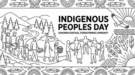 Obraz premium Indigenous Peoples Day illustration featuring community and heritage symbols.