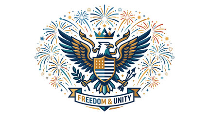 Obraz premium Patriotic Eagle Emblem with Fireworks and Freedom Text