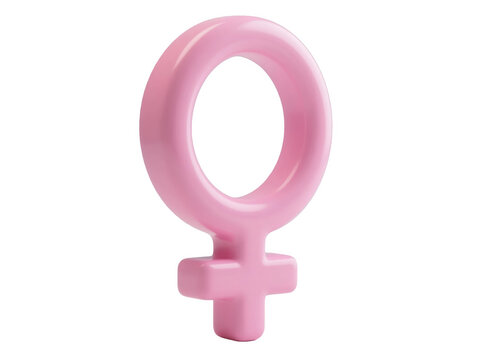 Pink female gender symbol, 3D Venus icon for women rights, empowerment, healthcare, and equality campaigns, isolated on white, studio lighting.