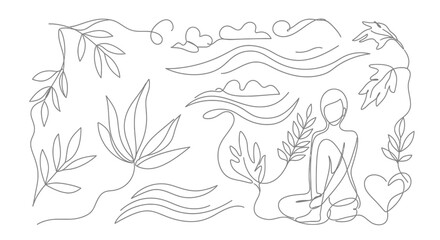Fototapeta premium Abstract Line Art Collection: Meditation, Nature, and Flowing Elements