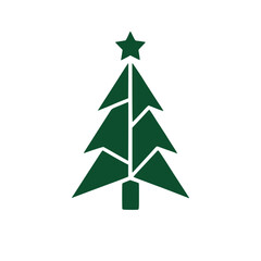 Obraz premium Cute traditional Christmas pine tree silhouette featuring four tiered branches with wavy scalloped edges and a star dark green solid vector graphic icon
