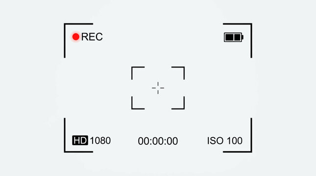 Photo or video camera viewfinder display screen frame, camera interface overlay shows information indicators, light mode recording - vector