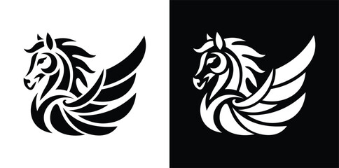 Obraz premium Winged Horse Logo Vector Pegasus Emblem Abstract Flying Stallion Mascot Design