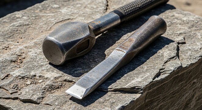 hammer and chisel on rock