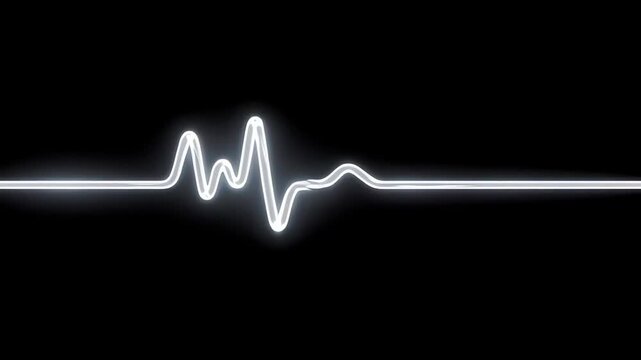 A glowing neon light pulse forms a dynamic wave pattern across the darkness signifying medical monitoring or electrical signal transmission within a professional healthcare or scientific
