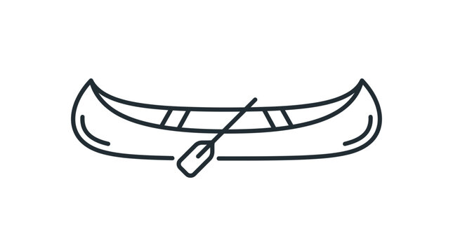 Line drawing of a canoe with a paddle on a white background in a simple graphic style.