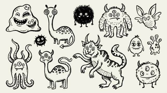 Abstract little monster and fantastic animal featuring quirky funny creature driving a whimsical colorful car in a playful cartoonish artistic style