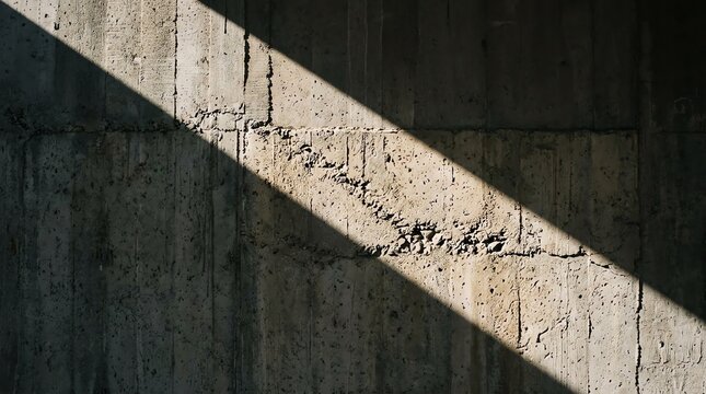 Sunlit concrete wall with diagonal shadow and worn texture, evoking urban grit and quiet determination in an atmosphere of strength and resilience