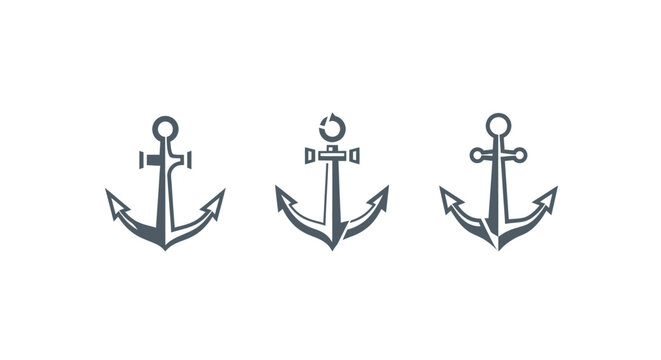 Three classic anchor symbols in black and white.