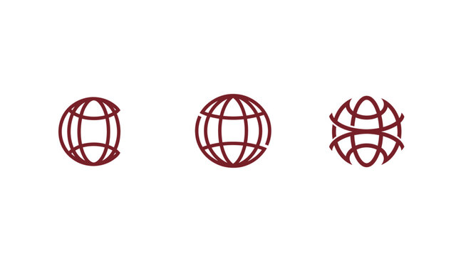 Three stylized globe icons in red wireframe design.