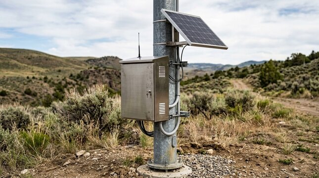 Outdoor kiosk RTU remote terminal unit outdoor stainless steel enclosure on pole with solar panel for auxiliary power
