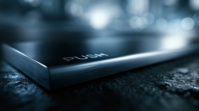 The concept of taking action or initiating a process. A close up view of a dark, metallic button with the word PUSH illuminated on its surface is shown, suggesting a moment of decision or activation.