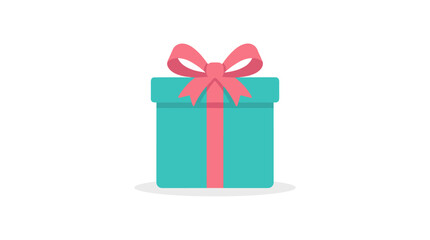 Fototapeta premium Turquoise Gift Box with Pink Ribbon: A beautifully wrapped turquoise gift box adorned with a delicate pink ribbon and bow, symbolizing celebration and generosity.