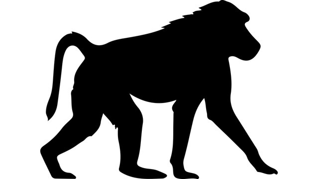 Black silhouette of a baboon monkey walking isolated on transparent background for wildlife and nature graphic design projects