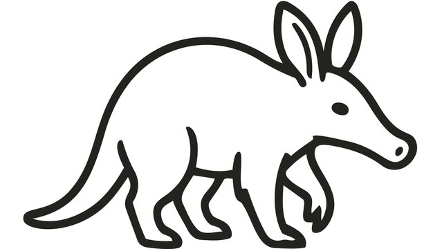Line art illustration of an aardvark isolated on transparent background for educational and wildlife design projects