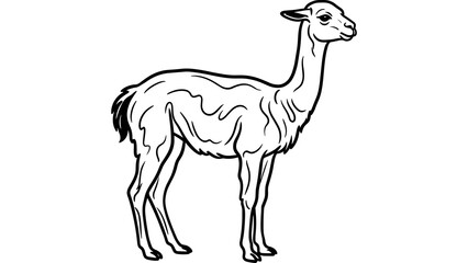 Elegant llama or alpaca standing in profile, hand drawn sketch illustration, isolated on transparent background for design © mrzn