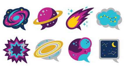 Space themed speech bubbles set with planet galaxy comet constellation and star night views. © KALPANA AKTER