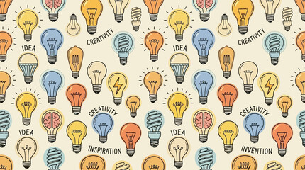 Collection of stylized light bulb in flat cartoon design representing creativity, innovation, inspiration, idea, and solution for project development and successful thinking. © Thai
