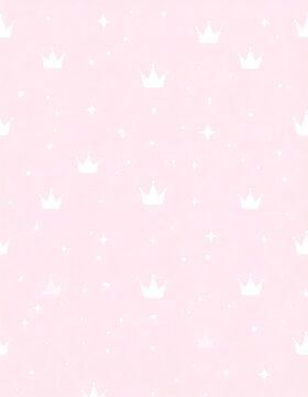 A light pink wallpaper with a repeating pattern of white crowns and stars