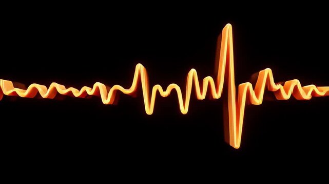 A vibrant orange glowing line creates a rhythmic wave pattern that symbolizes the electrical activity of a human heart monitored during a routine medical examination within an intensive care