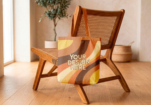Canvas Tote Bag Ron A Chair Mockup