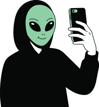 Alien Taking a Selfie with a Smartphone Illustration