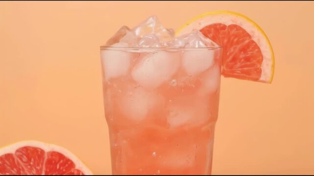 Pink grapefruit iced drink citrus glass with ice and citrus slice pink beverage summer refresher