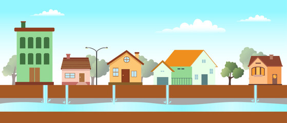 Fototapeta premium Underground Wastewater Collection System Illustration, modern sanitary sewer infrastructure designed