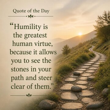 Wisdom quote about humility and life path with scenic stone pathway.