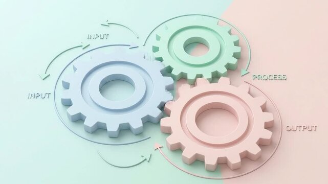 Workflow System Concept with Rotating Pastel Gears and Arrows Videos