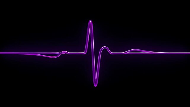 A vibrant violet neon glow forms a jagged electrical heartbeat wave pattern that resonates across the deep dark void to symbolize medical health diagnostics and pulsating energy flow rhythms