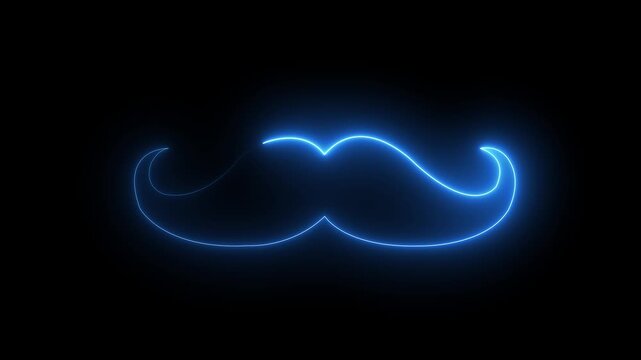 Stylish neon mustache icon animation glowing on a black background with vibrant light effects. Modern minimalist motion graphic perfect for barbershops, grooming brands, fashion promotions,